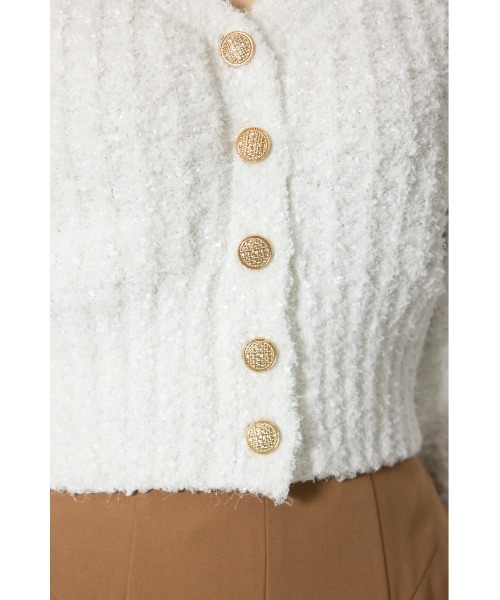 rienda（リエンダ）の「デザインボタンオフショルニットカーディガントップス 春服（カーディガン/ボレロ・レディース・ライトグリーン/ライトブルー/ホワイト・FREE）」の12枚目の写真