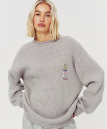 LABEL POINT BACK NUMBER KNIT PULLOVER GREY