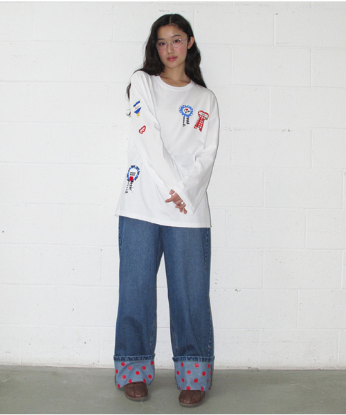 RONRON(ロンロン)の「ROSETTE BUTTON OVER FIT LONG SLEEVE WHITE(Tシャツ/カットソー・レディース・その他・FREE)」の5枚目の写真