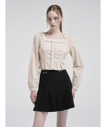 Square Frill Blouse, Light Beige