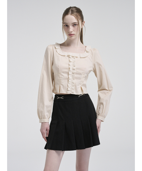 ETMON(エトモン)の「Square Frill Blouse, Light Beige(シャツ/ブラウス・レディース・その他・M)」の1枚目の写真