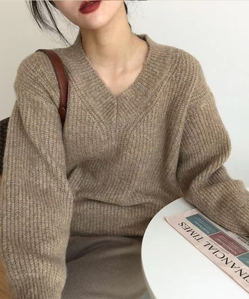 SallyLunn(サリーラン)の「ベーシックカジュアル Vネックニット(ニット/セーター・レディース・グレー/ベージュ/ダークグレー・LARGE/MEDIUM)」の13枚目の写真