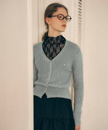 セール】ONE OFF SHOULDER STRIPE WOOL BLENDED CARDIGAN BLACK