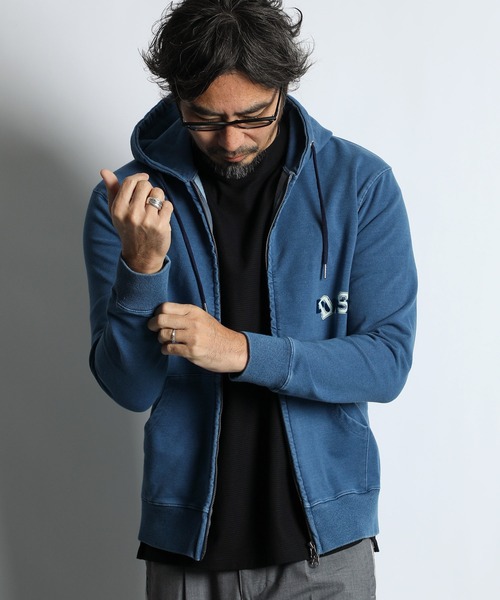 セール】[INDIGO LABEL] SET UP ZIP PARKA：インディゴポンチ素材