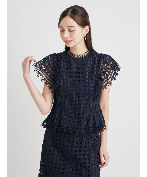 CELFORD（セルフォード）の「【セットアップ対応】ジオメトリックパターンレースブラウス（シャツ/ブラウス・レディース・サックスブルー/オフホワイト/ダークネイビー・36/38）」の3枚目の写真