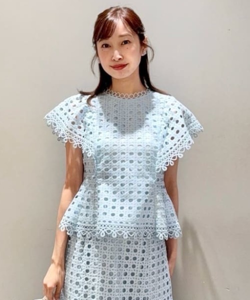 CELFORD(セルフォード)の「【セットアップ対応】ジオメトリックパターンレースブラウス(シャツ/ブラウス・レディース・サックスブルー/オフホワイト/ダークネイビー・36/38)」の2枚目の写真