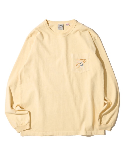 HOUSTON（ヒューストン）の「【HOUSTON / ヒューストン】USA COTTON PIGMENT TEE / ピグメントクルーネックロンT（Tシャツ/カットソー・メンズ・ブラック/オフホワイト/ターコイズブルー/サーモンピンク・MEDIUM/LARGE/X-LARGE）」の16枚目の写真