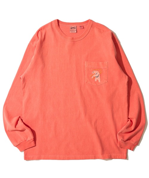 HOUSTON（ヒューストン）の「【HOUSTON / ヒューストン】USA COTTON PIGMENT TEE / ピグメントクルーネックロンT（Tシャツ/カットソー・メンズ・ブラック/オフホワイト/ターコイズブルー/サーモンピンク・MEDIUM/LARGE/X-LARGE）」の10枚目の写真