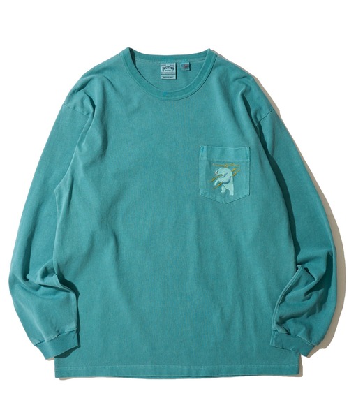 HOUSTON（ヒューストン）の「【HOUSTON / ヒューストン】USA COTTON PIGMENT TEE / ピグメントクルーネックロンT（Tシャツ/カットソー・メンズ・ブラック/オフホワイト/ターコイズブルー/サーモンピンク・MEDIUM/LARGE/X-LARGE）」の12枚目の写真