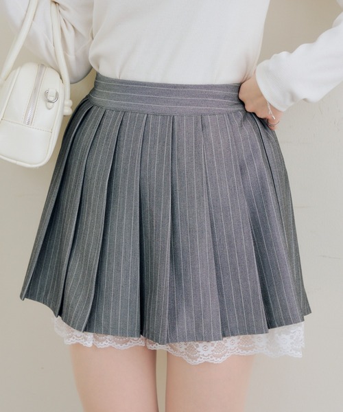 Another Branch olive des olive（アナザーブランチオリーブデオリーブ）の「【セットアップ対応】裾レースプリーツスカート（スカート・レディース・ブラック/ストライプ/チェック・FREE）」の2枚目の写真