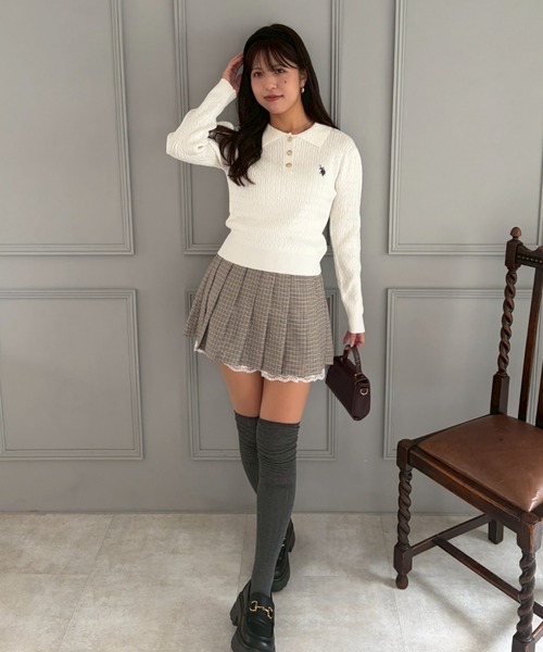 Another Branch olive des olive（アナザーブランチオリーブデオリーブ）の「【セットアップ対応】裾レースプリーツスカート（スカート・レディース・ブラック/ストライプ/チェック・FREE）」の6枚目の写真