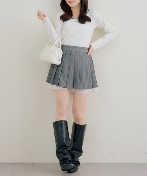 Another Branch olive des olive（アナザーブランチオリーブデオリーブ）の「【セットアップ対応】裾レースプリーツスカート（スカート・レディース・ブラック/ストライプ/チェック・FREE）」の18枚目の写真