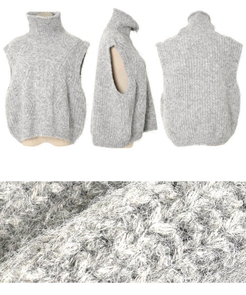 KOBE LETTUCE（コウベレタス）の「ケーブルハイネックニットベスト（ベスト・レディース・グレー/オレンジ/アイボリー・M）」の10枚目の写真