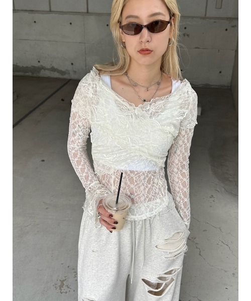 LACE CACHECOEUR TOP（Tシャツ/カットソー）｜ELCHELE（エルチェレ）の