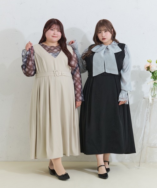 Louiosy(ルオシー)の「【Louiosy】【大きいサイズ】ベルト付きジャンスカ(ワンピース・レディース・ネイビー/ブラック/アイボリー・X-LARGE/3L/4L)」の21枚目の写真