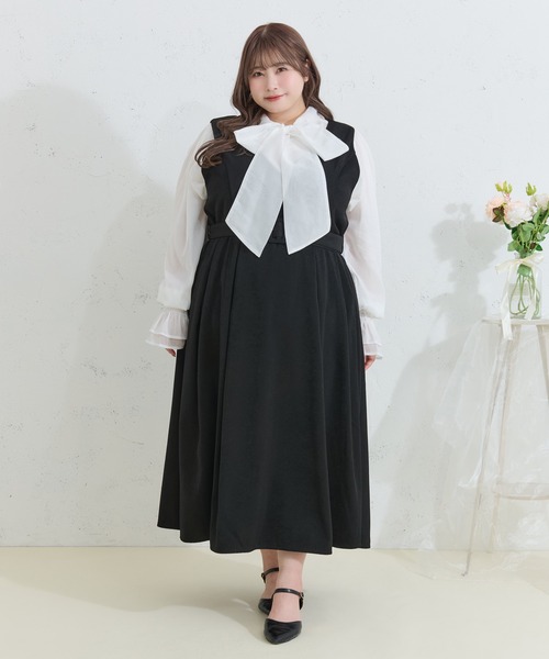 Louiosy(ルオシー)の「【Louiosy】【大きいサイズ】ベルト付きジャンスカ(ワンピース・レディース・ネイビー/ブラック/アイボリー・X-LARGE/3L/4L)」の22枚目の写真