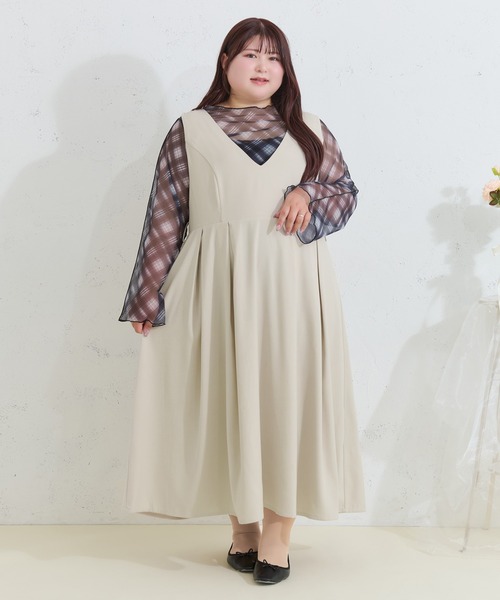 Louiosy(ルオシー)の「【Louiosy】【大きいサイズ】ベルト付きジャンスカ(ワンピース・レディース・ネイビー/ブラック/アイボリー・X-LARGE/3L/4L)」の9枚目の写真