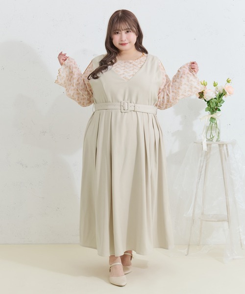 Louiosy(ルオシー)の「【Louiosy】【大きいサイズ】ベルト付きジャンスカ(ワンピース・レディース・ネイビー/ブラック/アイボリー・X-LARGE/3L/4L)」の10枚目の写真
