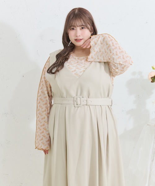 Louiosy(ルオシー)の「【Louiosy】【大きいサイズ】ベルト付きジャンスカ(ワンピース・レディース・ネイビー/ブラック/アイボリー・X-LARGE/3L/4L)」の16枚目の写真