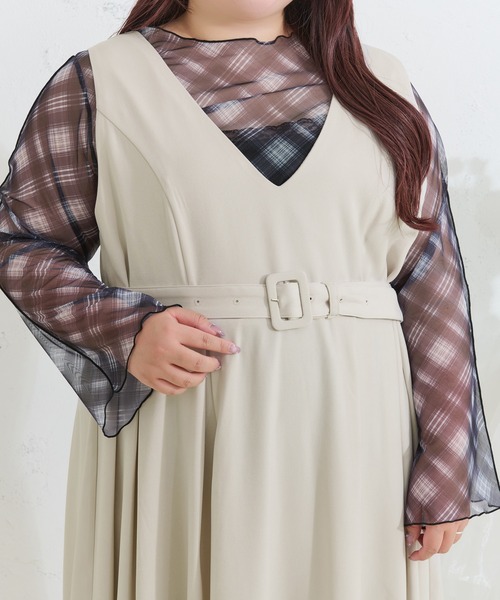 Louiosy(ルオシー)の「【Louiosy】【大きいサイズ】ベルト付きジャンスカ(ワンピース・レディース・ネイビー/ブラック/アイボリー・X-LARGE/3L/4L)」の11枚目の写真