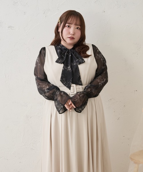 Louiosy(ルオシー)の「【Louiosy】【大きいサイズ】ベルト付きジャンスカ(ワンピース・レディース・ネイビー/ブラック/アイボリー・X-LARGE/3L/4L)」の8枚目の写真
