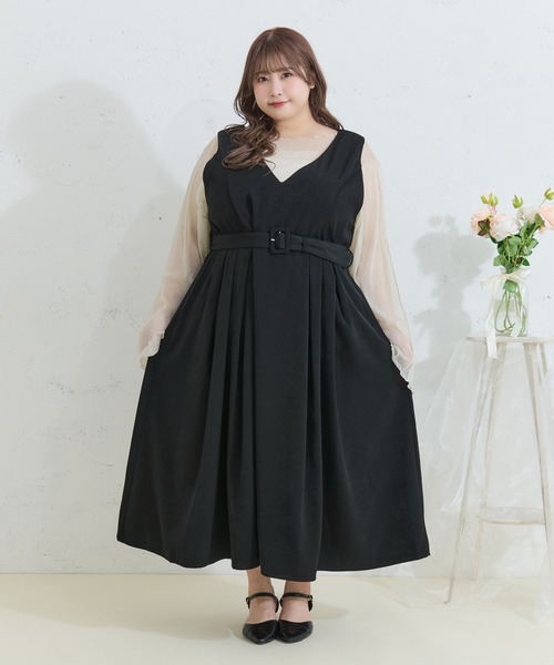 Louiosy(ルオシー)の「【Louiosy】【大きいサイズ】ベルト付きジャンスカ(ワンピース・レディース・ネイビー/ブラック/アイボリー・X-LARGE/3L/4L)」の14枚目の写真