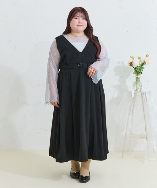 Louiosy(ルオシー)の「【Louiosy】【大きいサイズ】ベルト付きジャンスカ(ワンピース・レディース・ネイビー/ブラック/アイボリー・X-LARGE/3L/4L)」の15枚目の写真