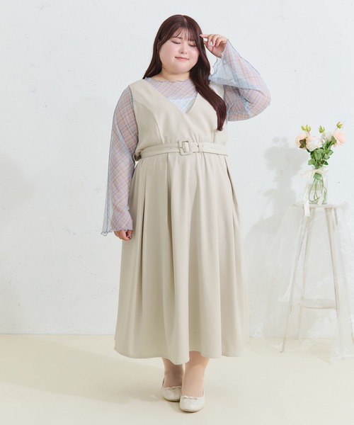 Louiosy(ルオシー)の「【Louiosy】【大きいサイズ】ベルト付きジャンスカ(ワンピース・レディース・ネイビー/ブラック/アイボリー・X-LARGE/3L/4L)」の18枚目の写真