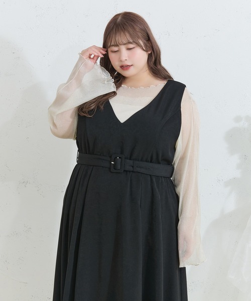 Louiosy(ルオシー)の「【Louiosy】【大きいサイズ】ベルト付きジャンスカ(ワンピース・レディース・ネイビー/ブラック/アイボリー・X-LARGE/3L/4L)」の13枚目の写真