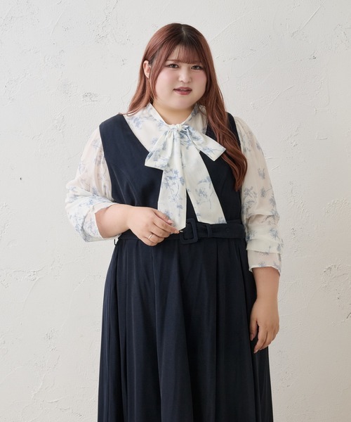 Louiosy(ルオシー)の「【Louiosy】【大きいサイズ】ベルト付きジャンスカ(ワンピース・レディース・ネイビー/ブラック/アイボリー・X-LARGE/3L/4L)」の5枚目の写真