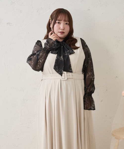 Louiosy(ルオシー)の「【Louiosy】【大きいサイズ】ベルト付きジャンスカ(ワンピース・レディース・ネイビー/ブラック/アイボリー・X-LARGE/3L/4L)」の6枚目の写真