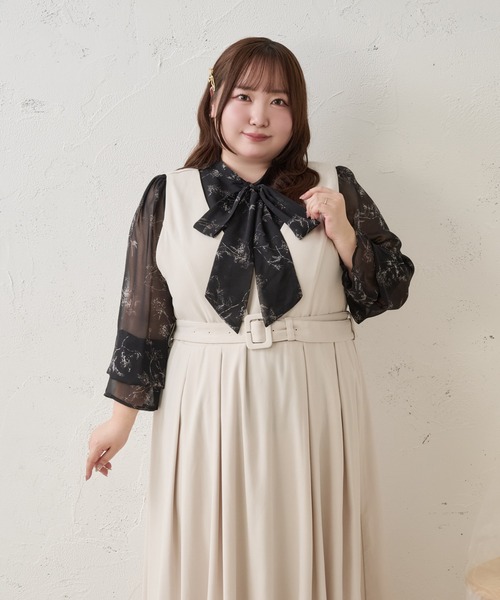 Louiosy(ルオシー)の「【Louiosy】【大きいサイズ】ベルト付きジャンスカ(ワンピース・レディース・ネイビー/ブラック/アイボリー・X-LARGE/3L/4L)」の7枚目の写真