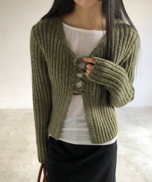 YUGA_YGMC Korean-style ribbon ribbed cardigan