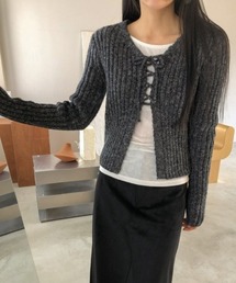 YUGA_YGMC Korean-style ribbon ribbed cardigan