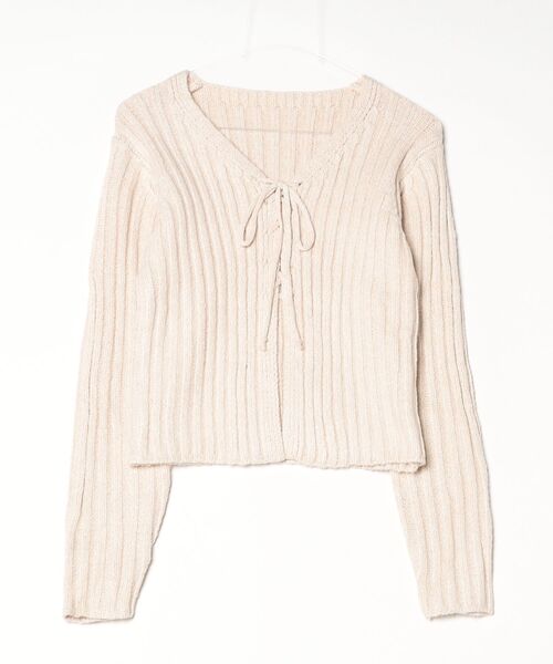 FREE STYLISTS(フリー スタイリスト)の「YUGA_YGMC Korean-style ribbon ribbed cardigan(Tシャツ/カットソー・レディース・オフホワイト/ダークグレー/ライトピンク/オリーブ・FREE)」の16枚目の写真