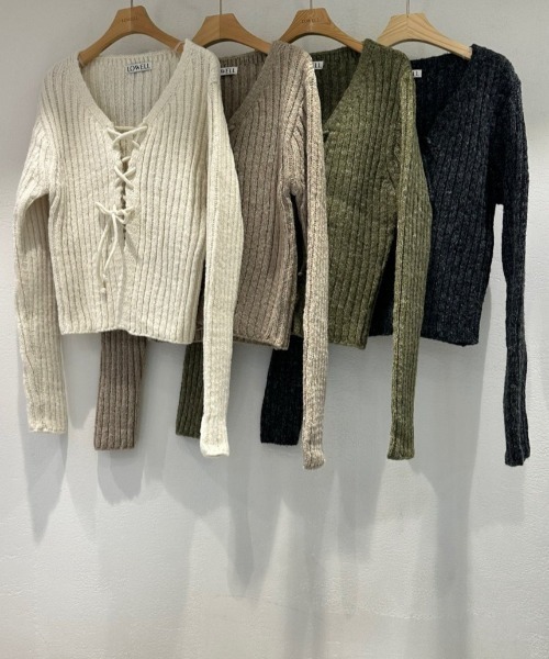 FREE STYLISTS(フリー スタイリスト)の「YUGA_YGMC Korean-style ribbon ribbed cardigan(Tシャツ/カットソー・レディース・オフホワイト/ダークグレー/ライトピンク/オリーブ・FREE)」の15枚目の写真