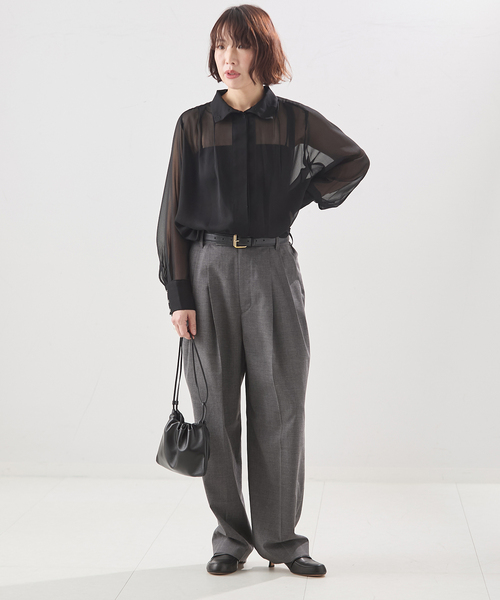 A PUPIL（アピューピル）の「【A PUPIL/ア ピューピル】別注 HNK RGLN BL ジョーゼットブラウス（シャツ/ブラウス・レディース・ブラック・MEDIUM）」の2枚目の写真