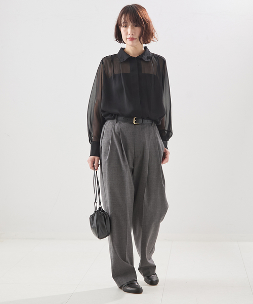 A PUPIL（アピューピル）の「【A PUPIL/ア ピューピル】別注 HNK RGLN BL ジョーゼットブラウス（シャツ/ブラウス・レディース・ブラック・MEDIUM）」の3枚目の写真