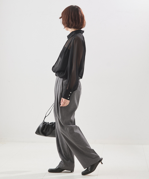 A PUPIL（アピューピル）の「【A PUPIL/ア ピューピル】別注 HNK RGLN BL ジョーゼットブラウス（シャツ/ブラウス・レディース・ブラック・MEDIUM）」の4枚目の写真