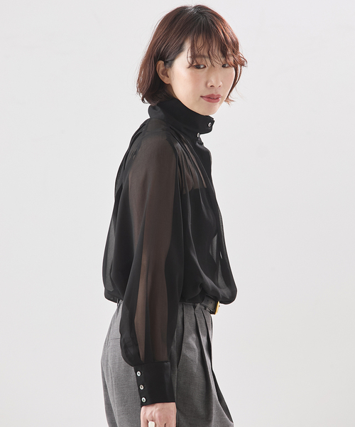 A PUPIL（アピューピル）の「【A PUPIL/ア ピューピル】別注 HNK RGLN BL ジョーゼットブラウス（シャツ/ブラウス・レディース・ブラック・MEDIUM）」の6枚目の写真