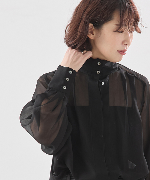A PUPIL（アピューピル）の「【A PUPIL/ア ピューピル】別注 HNK RGLN BL ジョーゼットブラウス（シャツ/ブラウス・レディース・ブラック・MEDIUM）」の7枚目の写真