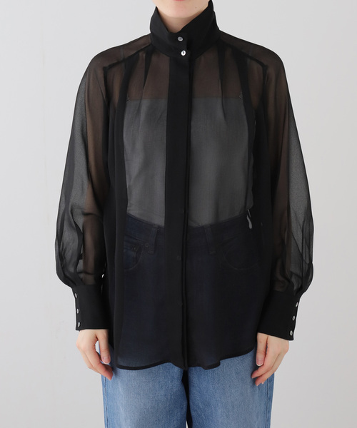 A PUPIL（アピューピル）の「【A PUPIL/ア ピューピル】別注 HNK RGLN BL ジョーゼットブラウス（シャツ/ブラウス・レディース・ブラック・MEDIUM）」の8枚目の写真