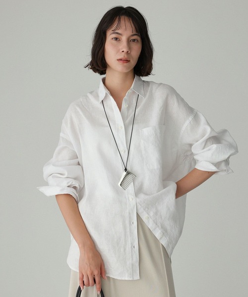 BABYLONE(バビロン)の「リネンBIGシルエットシャツ(シャツ/ブラウス・レディース・サックスブルー/ベージュ/チャコール/ホワイト・フリー)」の2枚目の写真