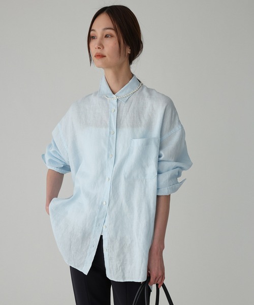 BABYLONE(バビロン)の「リネンBIGシルエットシャツ(シャツ/ブラウス・レディース・サックスブルー/ベージュ/チャコール/ホワイト・フリー)」の4枚目の写真