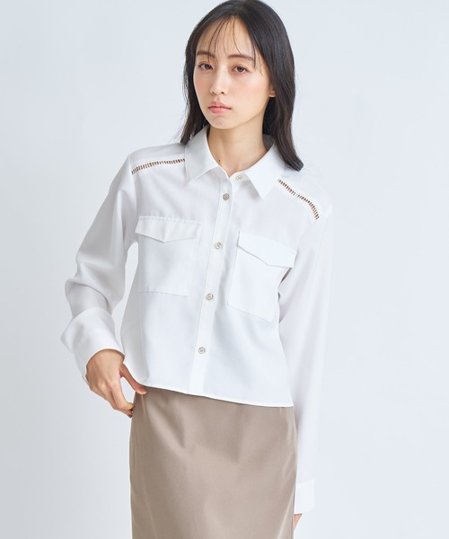 NOELA(ノエラ)の「ビッグポケットクロップドシャツ(シャツ/ブラウス・レディース・ベージュ/オフホワイト/ダークインディゴブルー・フリー)」の5枚目の写真