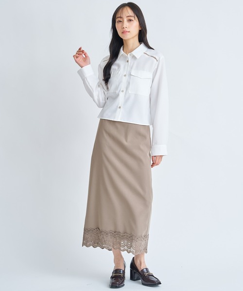 NOELA(ノエラ)の「ビッグポケットクロップドシャツ(シャツ/ブラウス・レディース・ベージュ/オフホワイト/ダークインディゴブルー・フリー)」の8枚目の写真