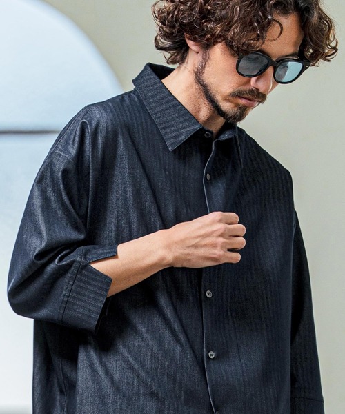 Magine（マージン）の「ms6419- Drapey Chambray Relax Fit Seven Sleeve Shirt シャンブレーシャツ(MGN-261-022)（シャツ/ブラウス・メンズ・ネイビー/オフホワイト/ブルー・48/46/44）」の2枚目の写真