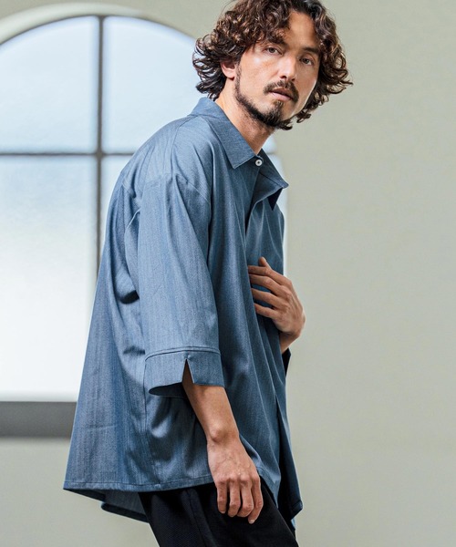 Magine（マージン）の「ms6419- Drapey Chambray Relax Fit Seven Sleeve Shirt シャンブレーシャツ(MGN-261-022)（シャツ/ブラウス・メンズ・ネイビー/オフホワイト/ブルー・48/46/44）」の3枚目の写真