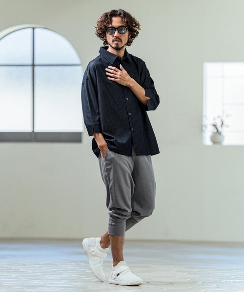 Magine（マージン）の「ms6419- Drapey Chambray Relax Fit Seven Sleeve Shirt シャンブレーシャツ(MGN-261-022)（シャツ/ブラウス・メンズ・ネイビー/オフホワイト/ブルー・48/46/44）」の9枚目の写真