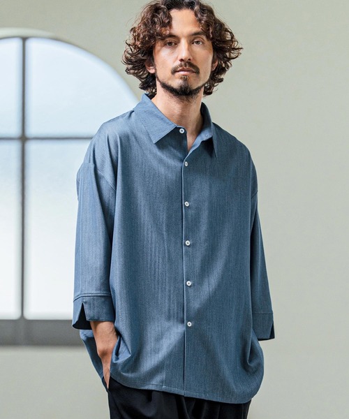 Magine（マージン）の「ms6419- Drapey Chambray Relax Fit Seven Sleeve Shirt シャンブレーシャツ(MGN-261-022)（シャツ/ブラウス・メンズ・ネイビー/オフホワイト/ブルー・48/46/44）」の10枚目の写真